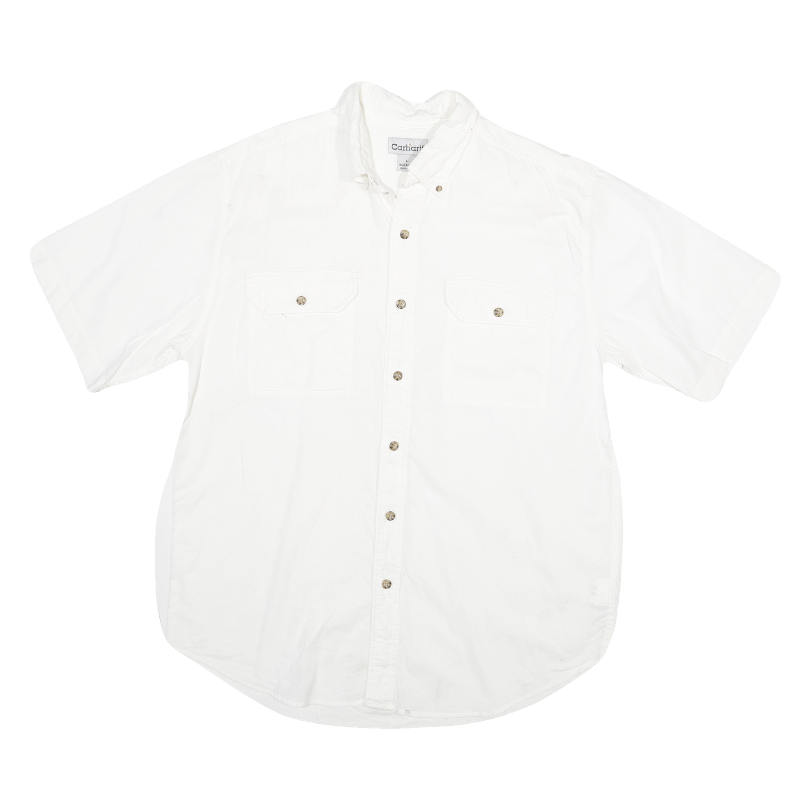 CARHARTT Mens White Short Sleeve Work Shirt L Button Pocket Cotton Blend Refurbished - N/A refurbished available on Cerqular