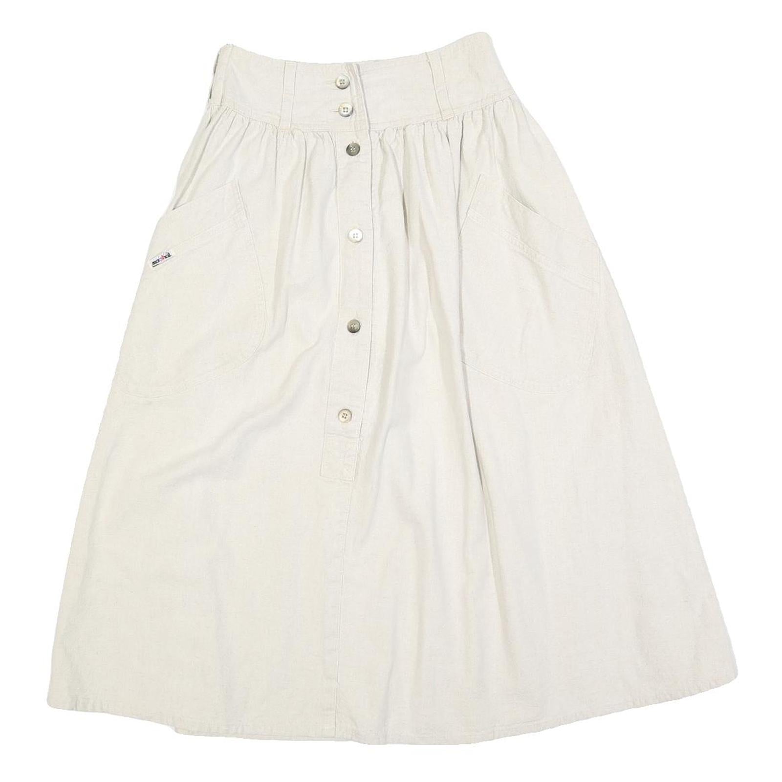MARSHAL Womens Cream Button Front Midi Woven Skater Skirt XS Pockets Casual Refurbished - N/A refurbished available on Cerqular