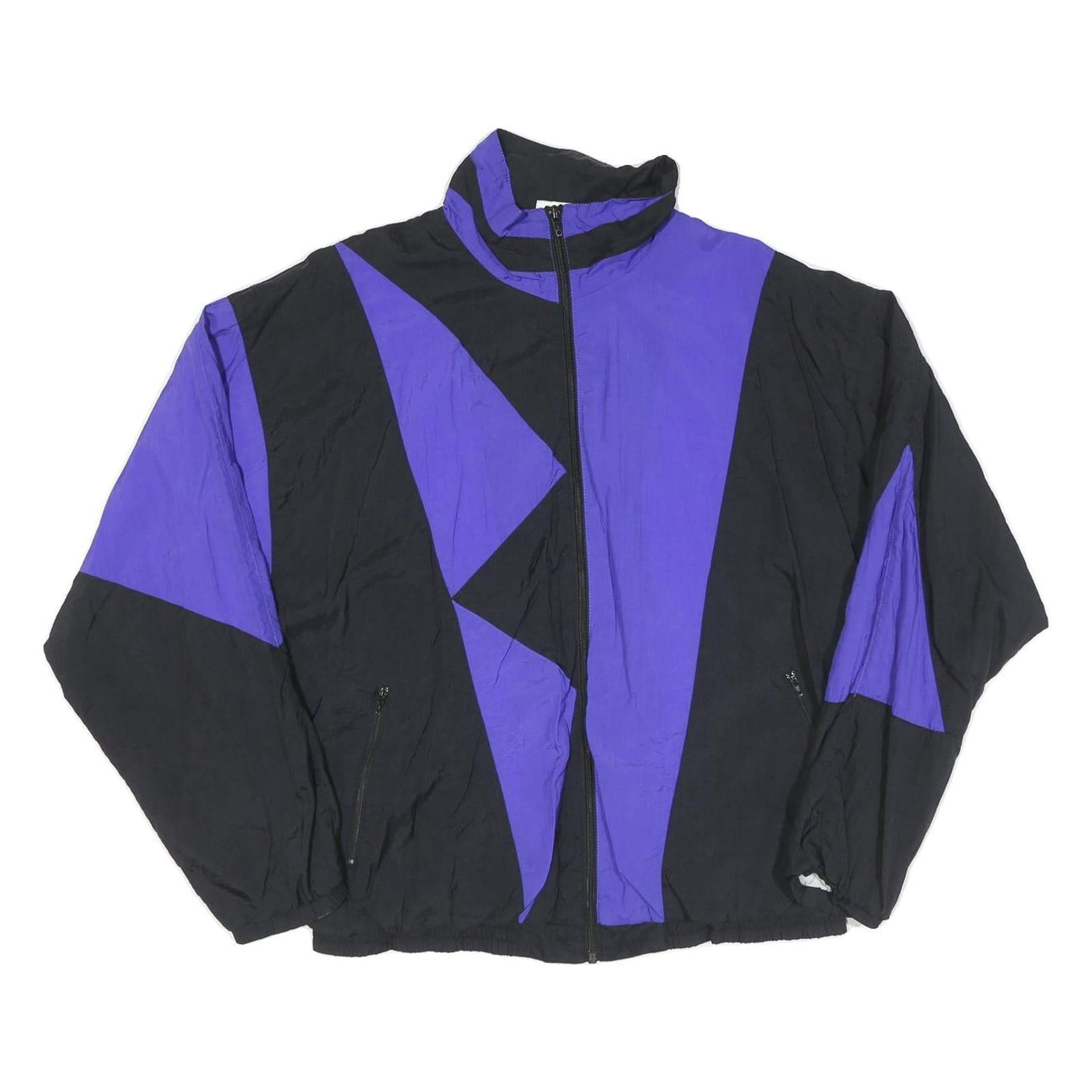 PLAYCREW Mens Black & Purple Athletic Jacket S Polyester Blend Colourblock Zip Refurbished - N/A refurbished available on Cerqular