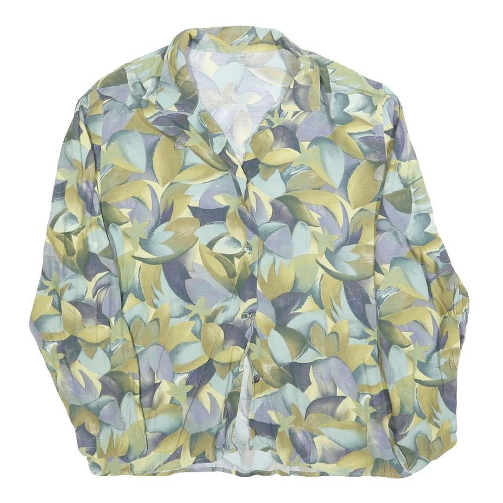 Womens Yellow Blue Printed Shirt Long Sleeve Collared S Lightweight Button Refurbished - N/A refurbished available on Cerqular