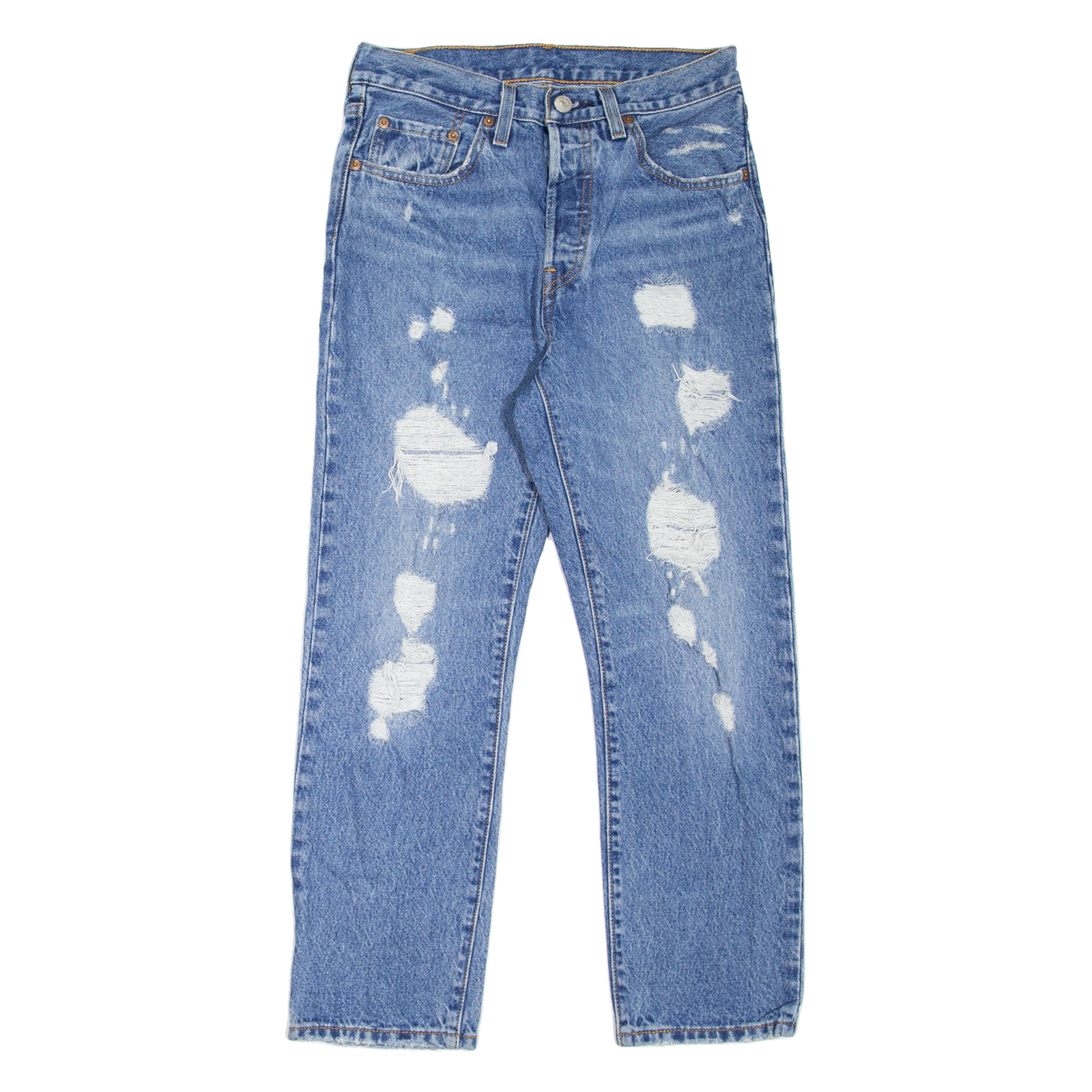 LEVI'S 501 Jeans Distressed Womens Blue Regular Straight Stone Wash W26 L26 Refurbished - N/A refurbished available on Cerqular