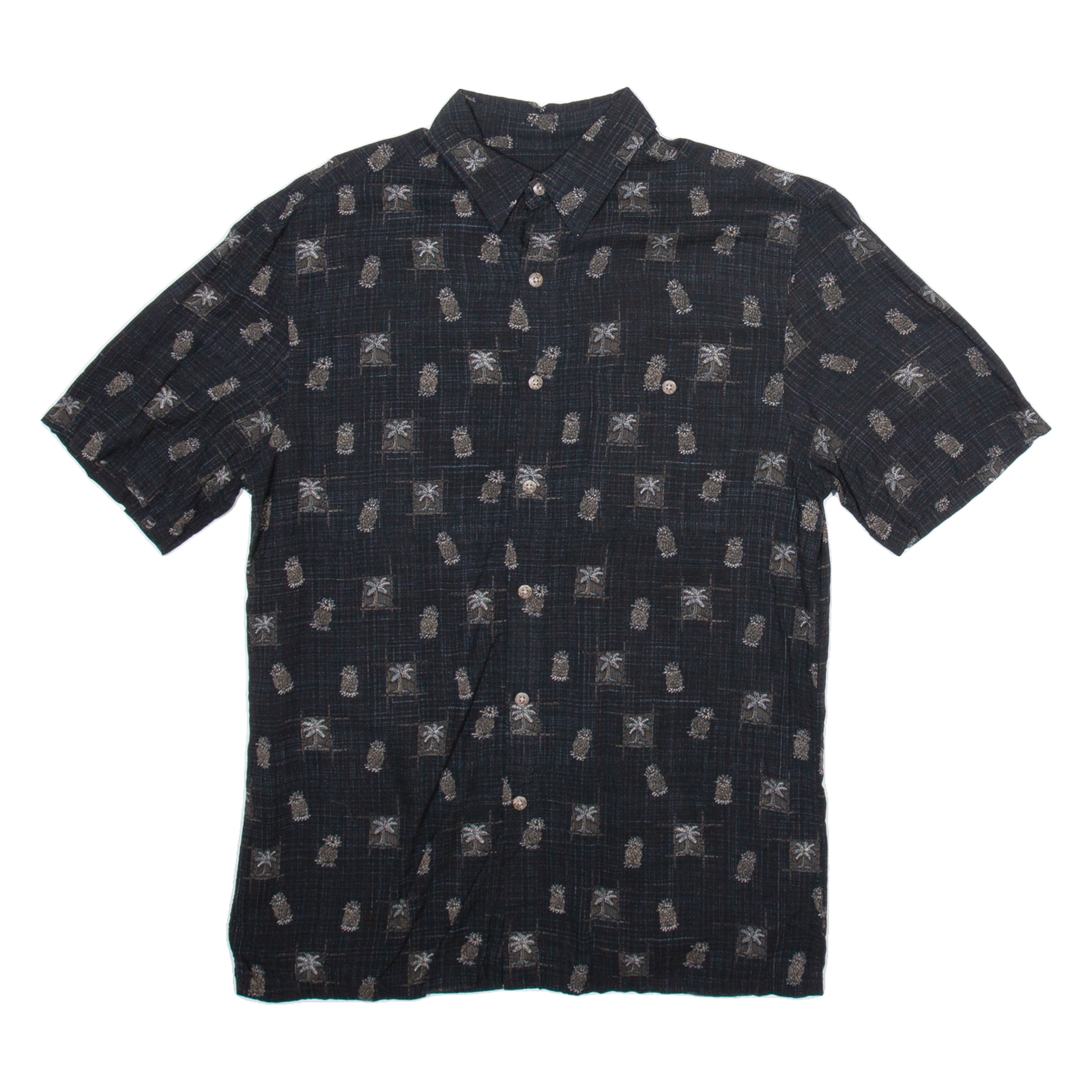ISLAND SHORES Mens Hawaiian Shirt Black Crazy Pattern S Refurbished - N/A refurbished available on Cerqular
