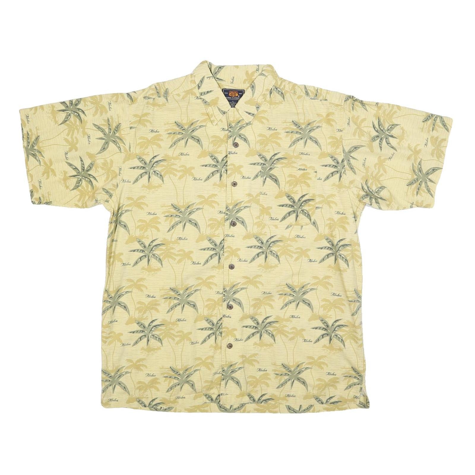 ROUTE 66 Mens Cream & Green Palm Print Hawaiian Shirt L Casual Summer Cotton Refurbished - N/A refurbished available on Cerqular