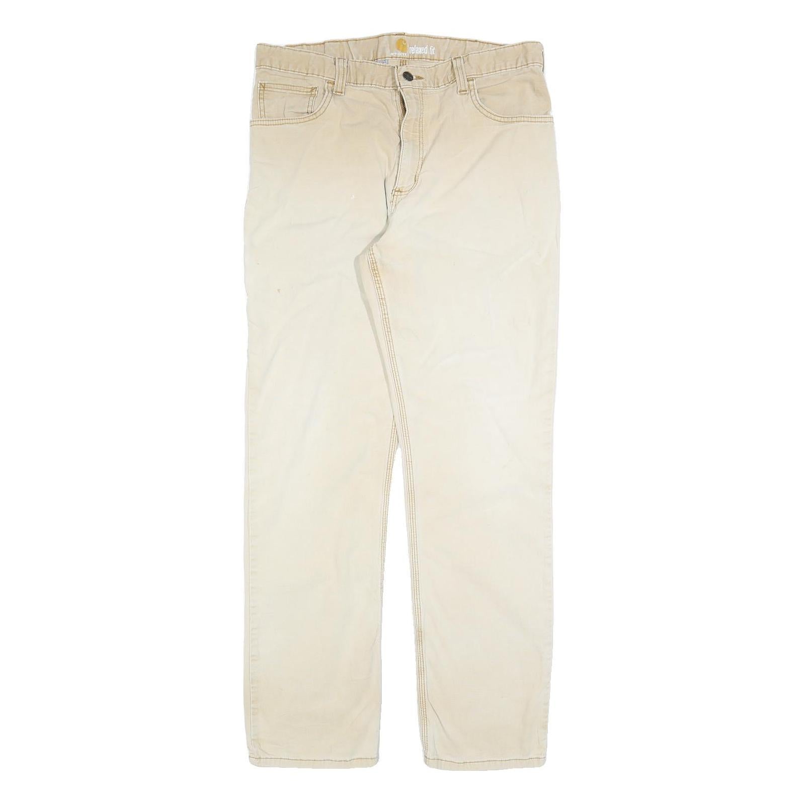 CARHARTT Mens Cotton Blend Beige Relaxed Fit Straight Leg Trousers W34 L32 Refurbished - N/A refurbished available on Cerqular