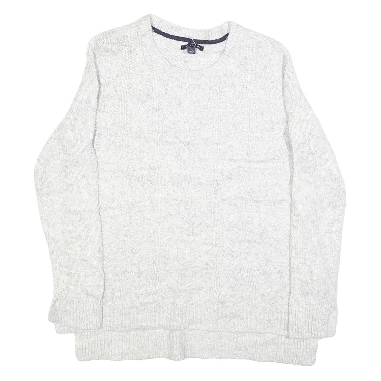 TOMMY HILFIGER Womens White Patterned Cotton Blend Jumper Crew Neck Cable Knit L Refurbished - N/A refurbished available on Cerqular