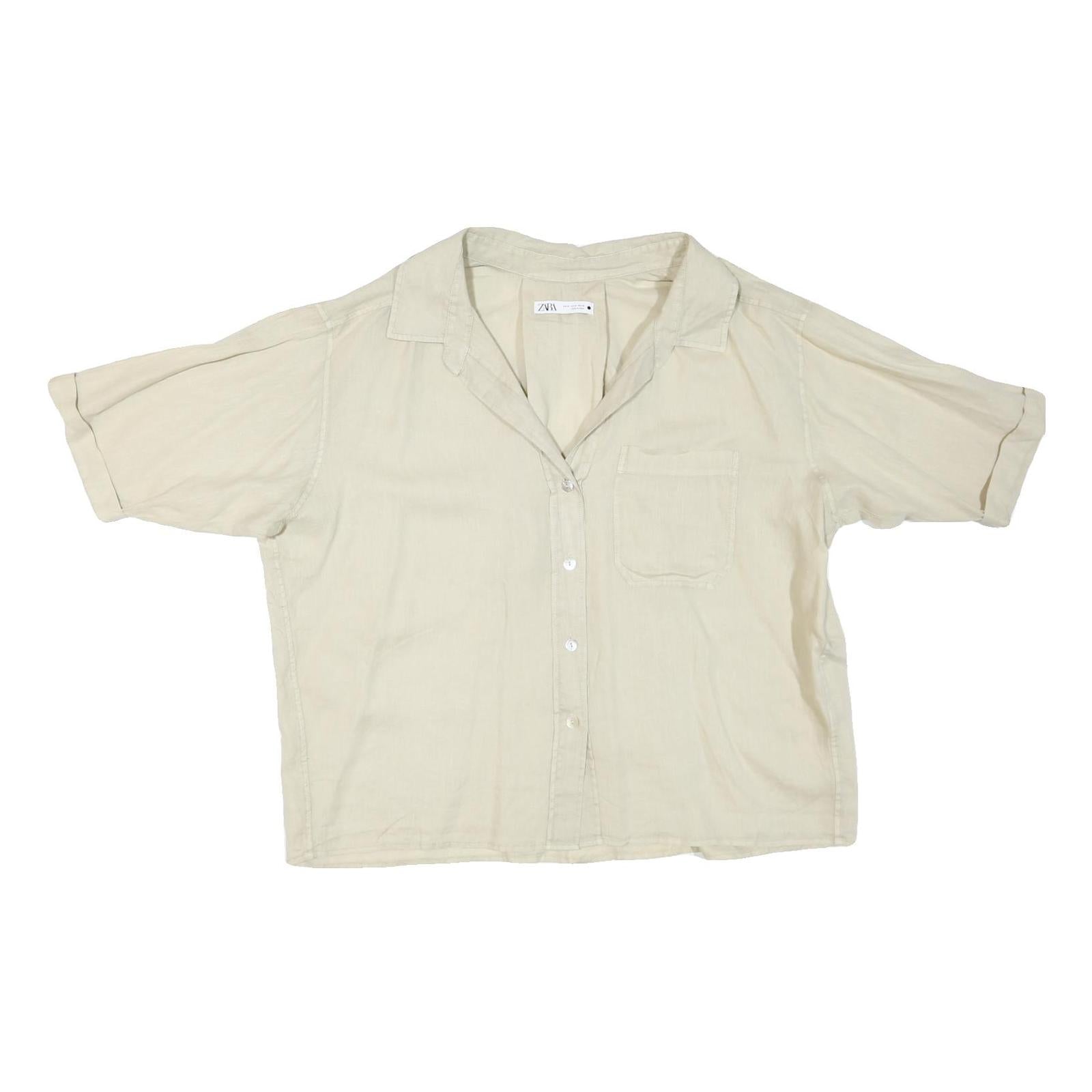 ZARA Womens Cream Basic Shirt Short Sleeve Button Neck S Cotton Blend Top Refurbished - N/A refurbished available on Cerqular