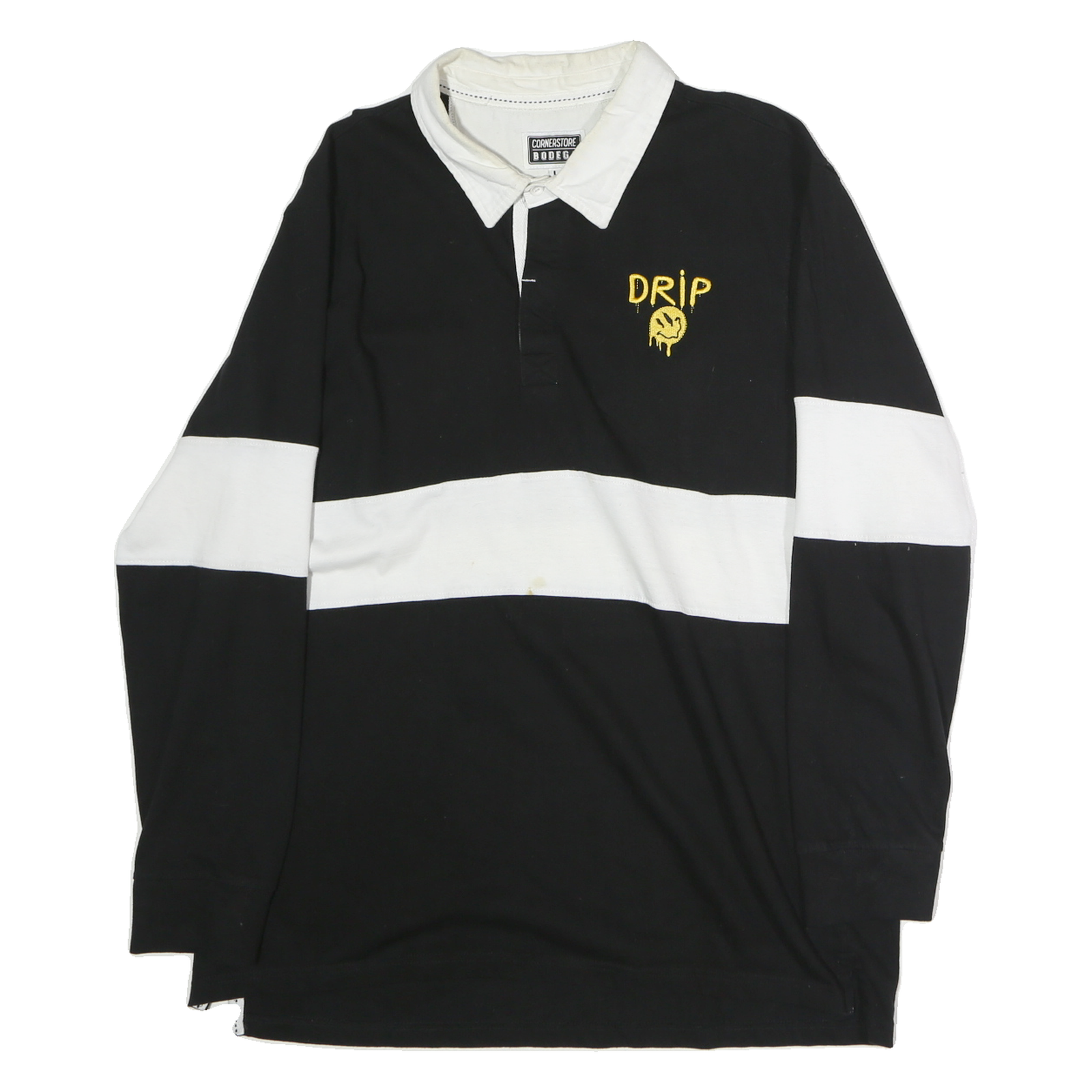 CORNERSTORE BODEGA Mens Black & White Smiley Long Sleeve Cotton Polo Shirt L Refurbished - N/A refurbished available on Cerqular