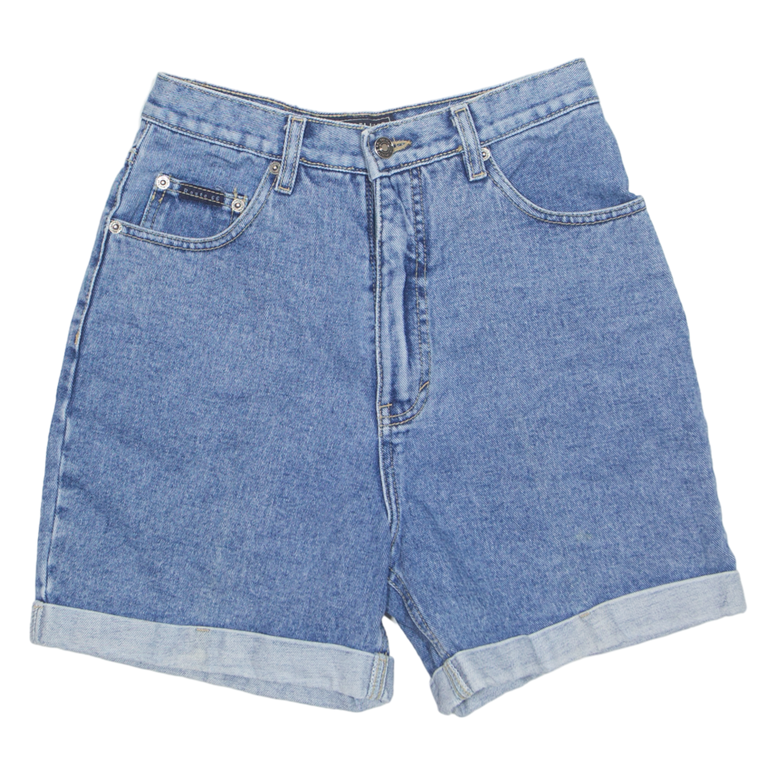 ROUTE 66 High Waist Turn Up Womens Denim Shorts Blue 90s XS W26 Refurbished - N/A refurbished available on Cerqular