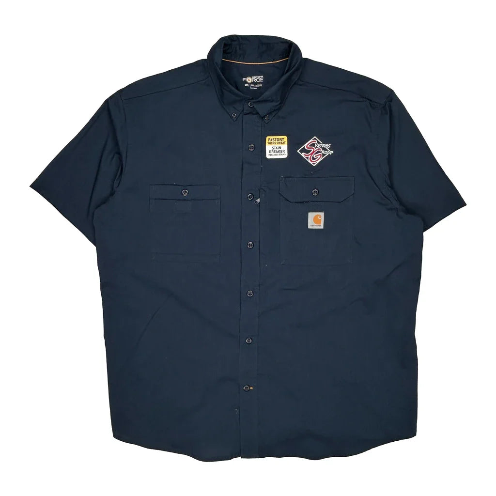 Factory Team Carhartt Short Sleeve Shirt - 2XL Navy Polyester Refurbished - Thrifted (note: this is a term often used to describe second- refurbished available on Cerqular