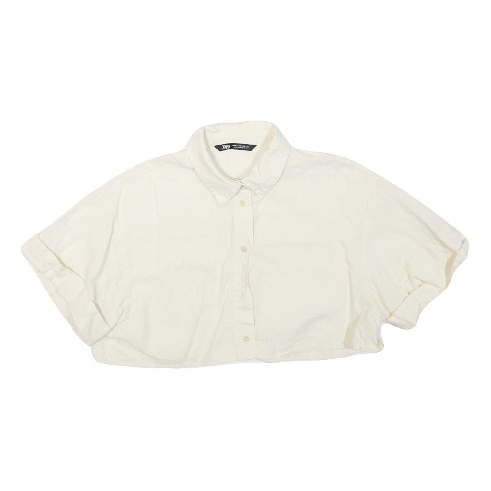 ZARA Womens White Basic Cropped Short Sleeve Collared Shirt XS Lightweight Refurbished - N/A refurbished available on Cerqular