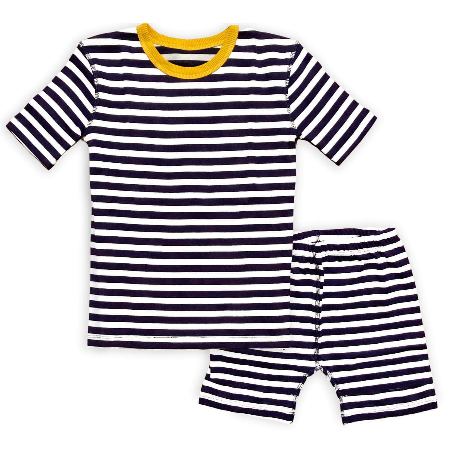 100% Organic Cotton Shortie Pajamas for Kids: Stripes - Final Sale | Color: Navy and White Stripe | Size: 3T Refurbished - N/A (Note: There is no well-known brand named "M refurbished available on Cerqular