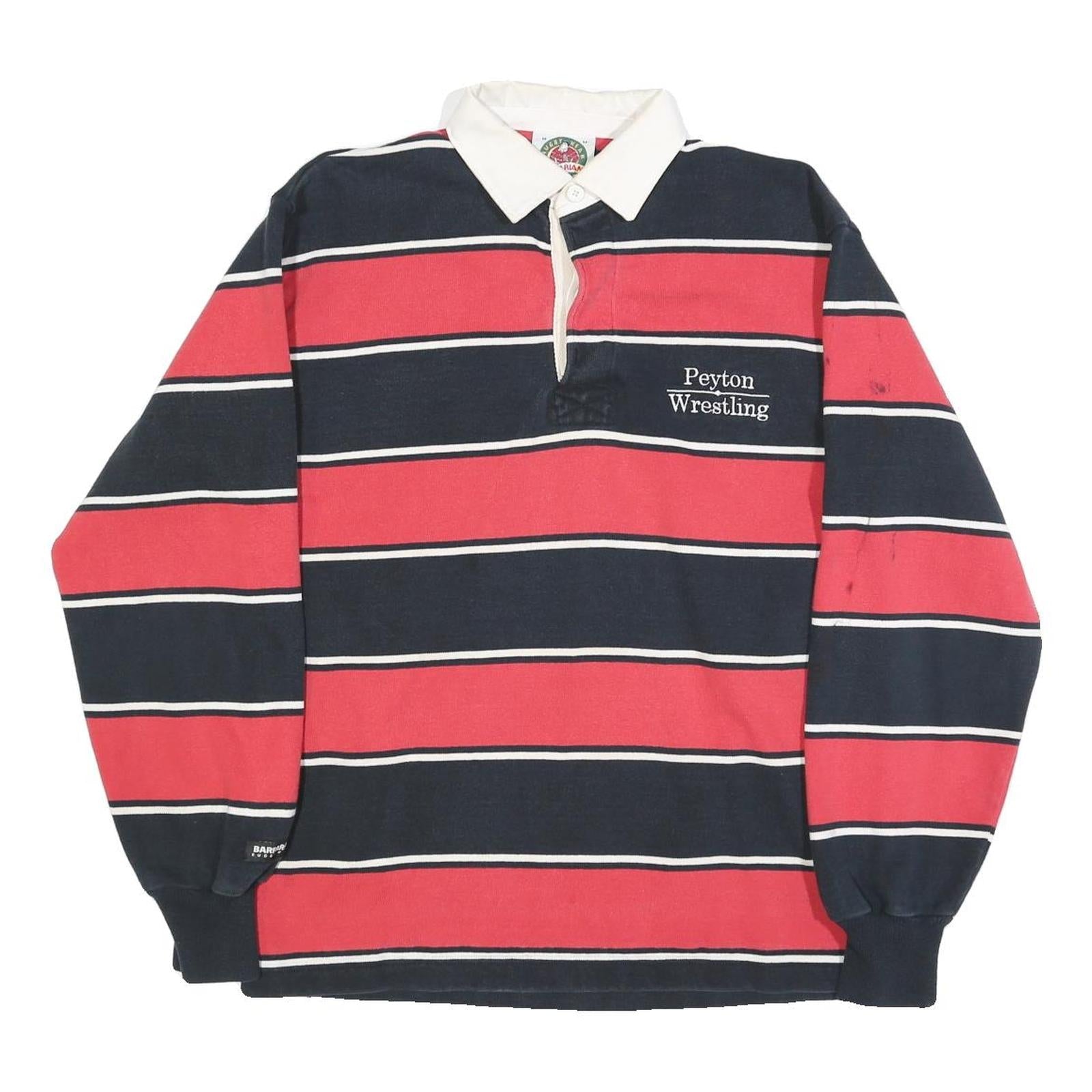 BARBARIAN Mens Navy & Red Peyton Wrestling Long Sleeve Striped M Cotton Polo Refurbished - N/A refurbished available on Cerqular