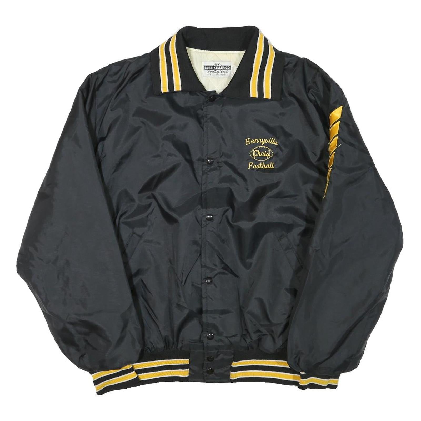 BUSH KELLER CO Mens Black & Yellow Football Button Jacket 2XL Nylon Varsity Refurbished - N/A refurbished available on Cerqular
