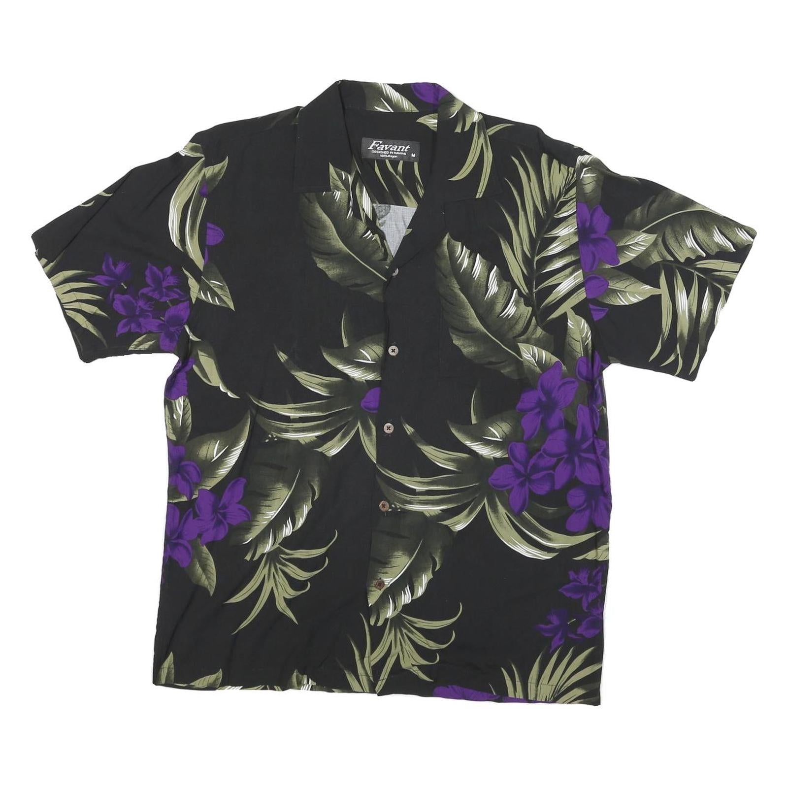 FAVANT Womens Black & Purple Floral Rayon Shirt M Hawaiian Short Sleeve Summer Refurbished - N/A refurbished available on Cerqular