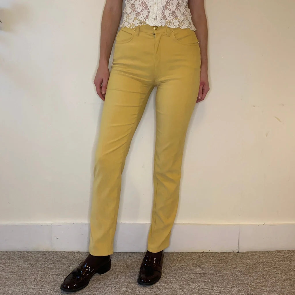 Roccobarocco Trousers - 28W UK 8 Yellow Cotton Refurbished - Thrifted (note: this is a term often used to describe second- refurbished available on Cerqular