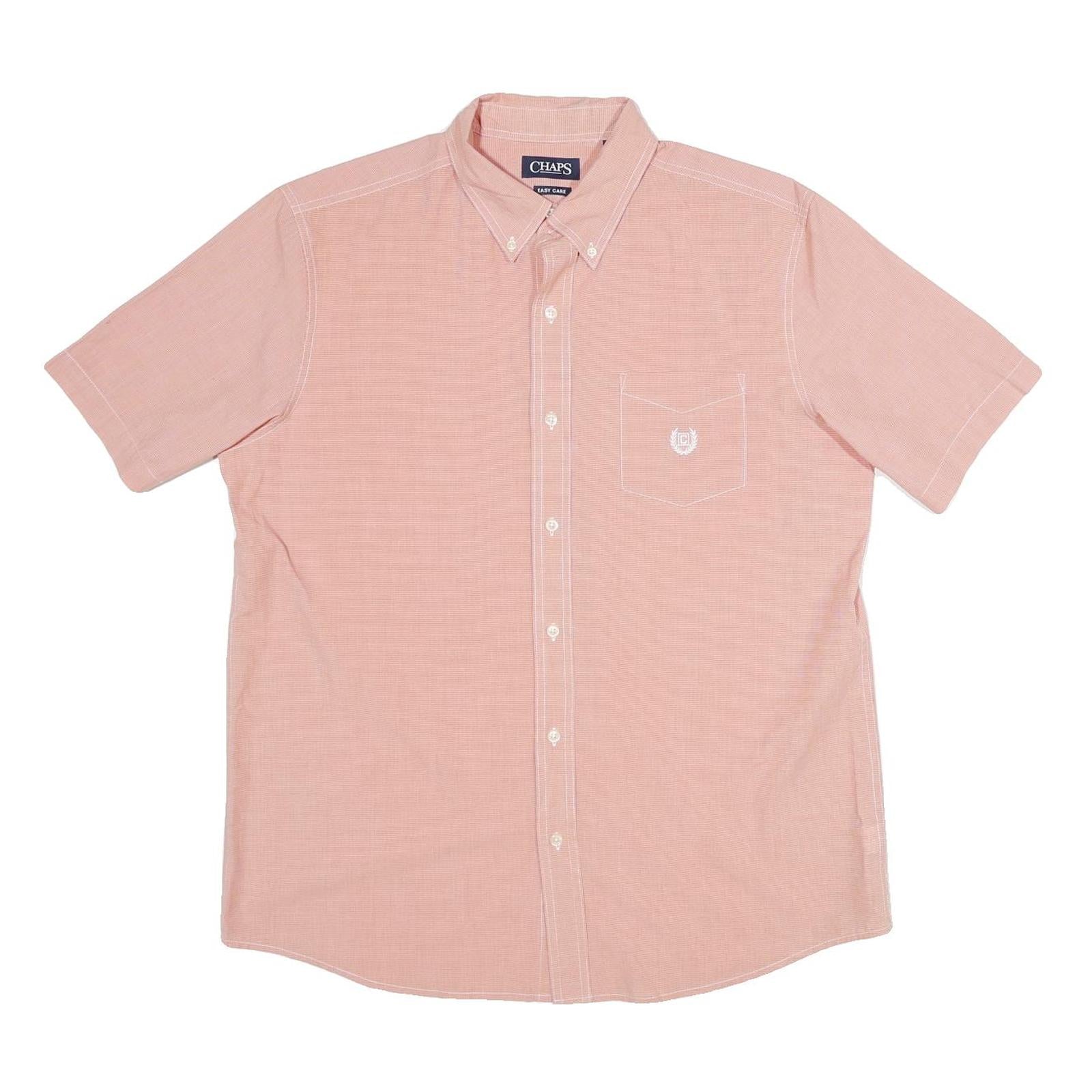 CHAPS Mens Pink Plain Cotton Short Sleeve Shirt L Button-Down Collar Casual Refurbished - N/A refurbished available on Cerqular