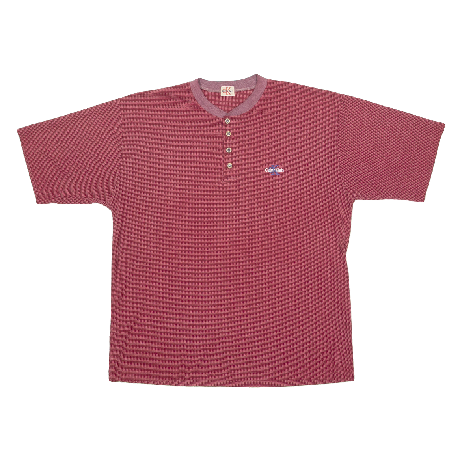 CALVIN KLEIN Mens T-Shirt Maroon 90s Button Neck XL Refurbished - N/A refurbished available on Cerqular