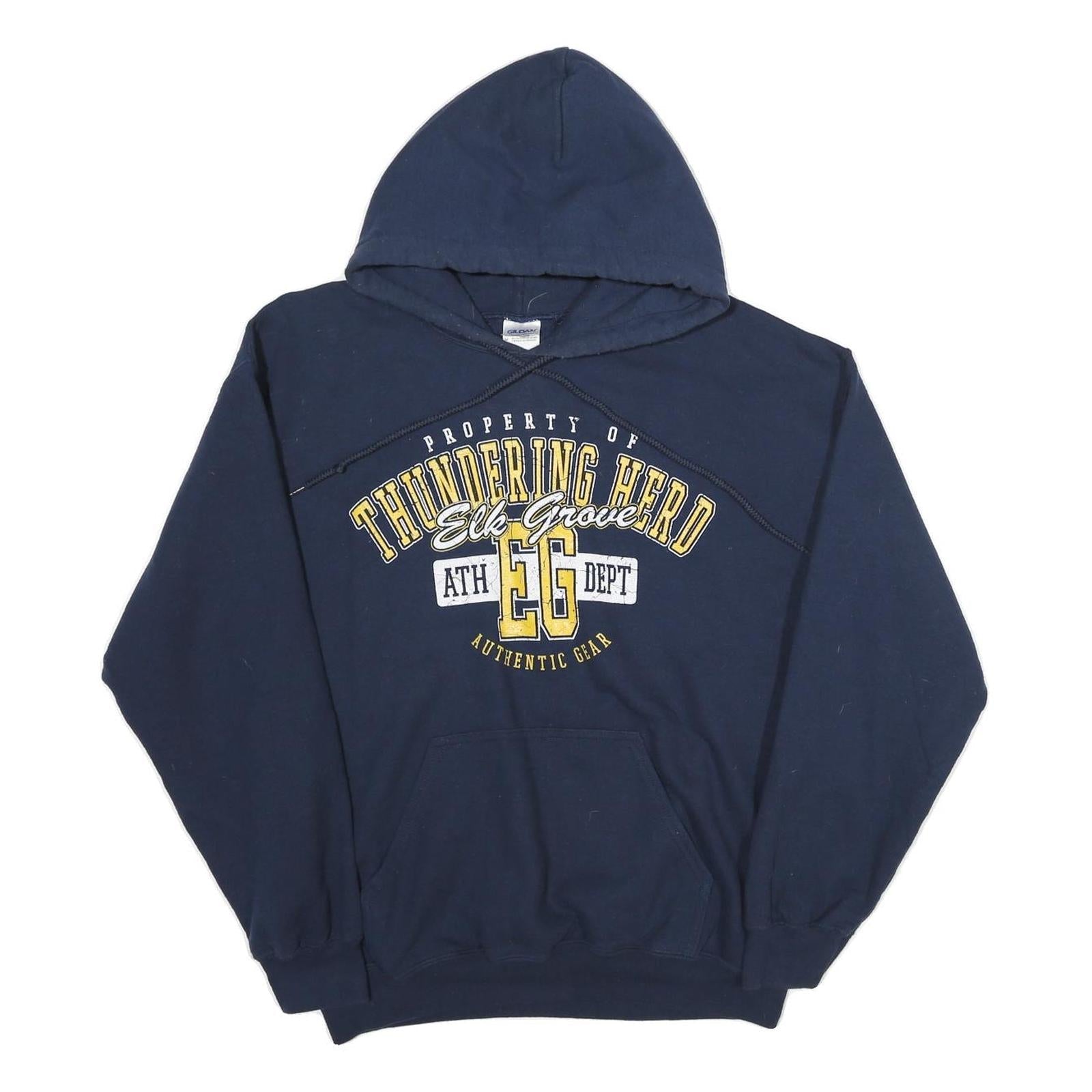 GILDAN Mens Navy Blue Thundering Herd Cotton Pullover Hoodie M Athletic Refurbished - N/A refurbished available on Cerqular