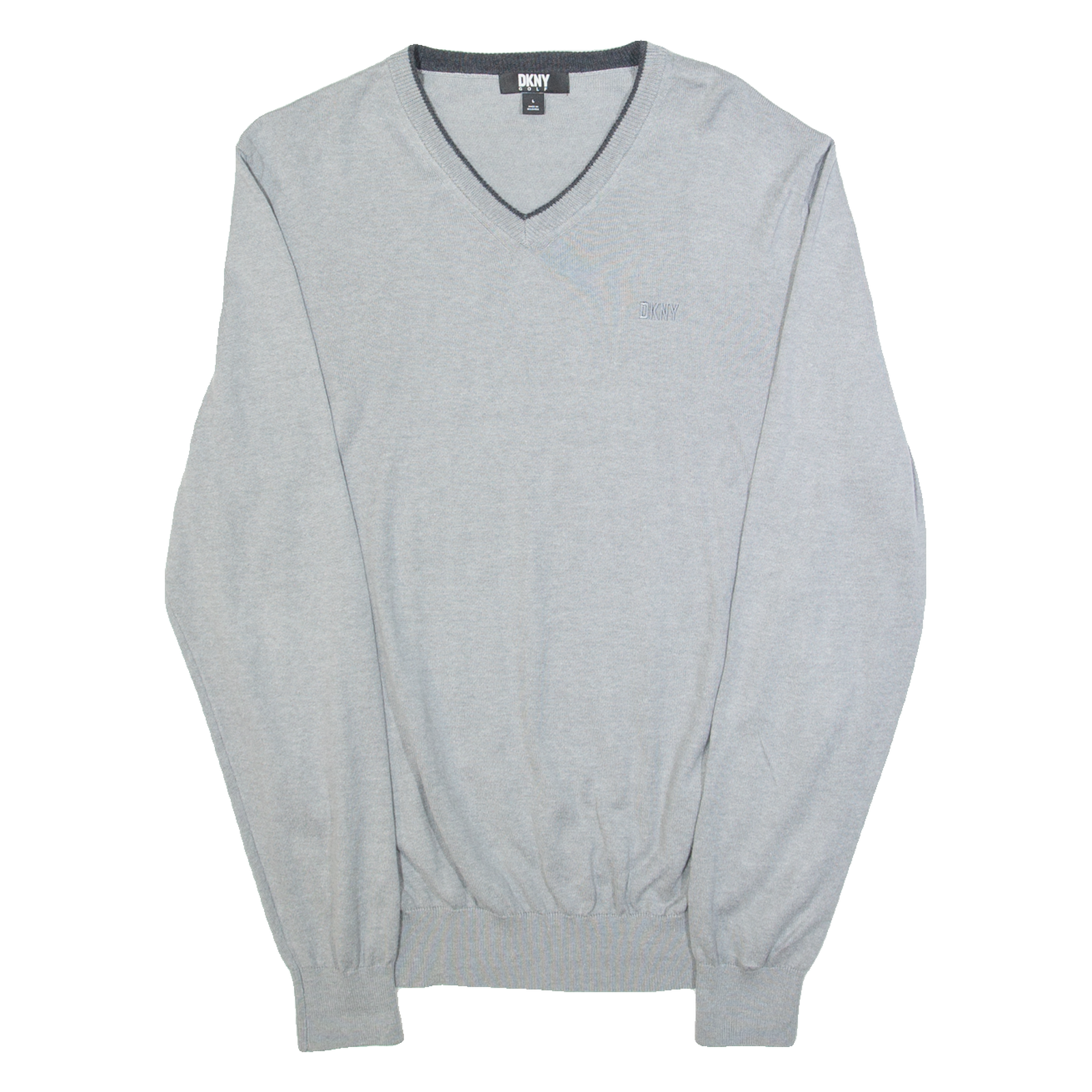 DKNY Golf Mens Jumper Grey V-Neck Tight Knit L Refurbished - N/A refurbished available on Cerqular