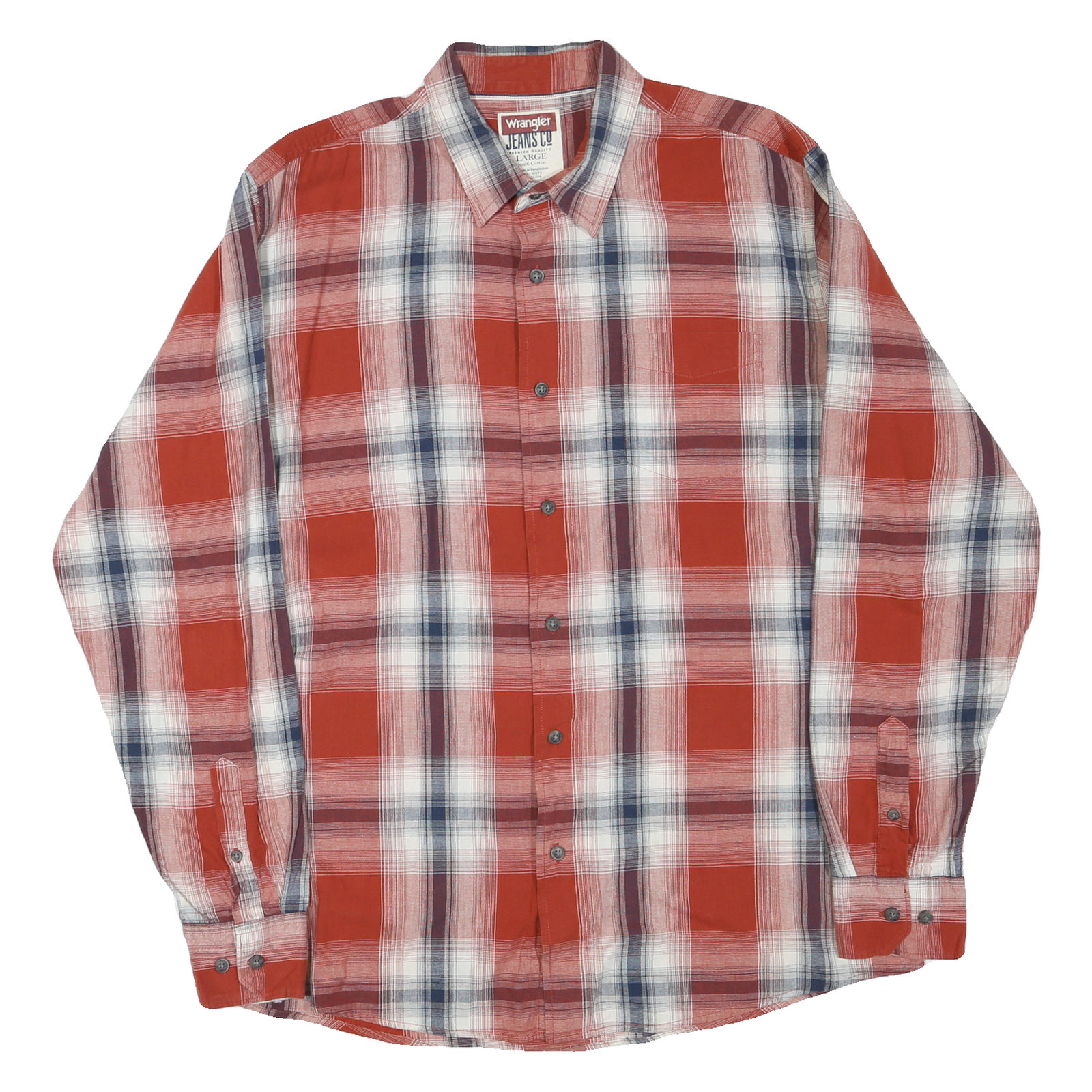 WRANGLER Mens Red & Blue Checked Shirt L Cotton Blend Casual Classic Button Refurbished - N/A refurbished available on Cerqular