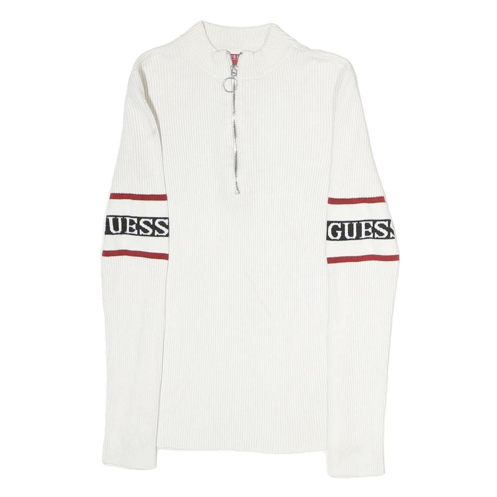 GUESS Womens White & Red Logo Patterned Pullover Jumper Crew Neck Rib Knit XS Refurbished - N/A refurbished available on Cerqular