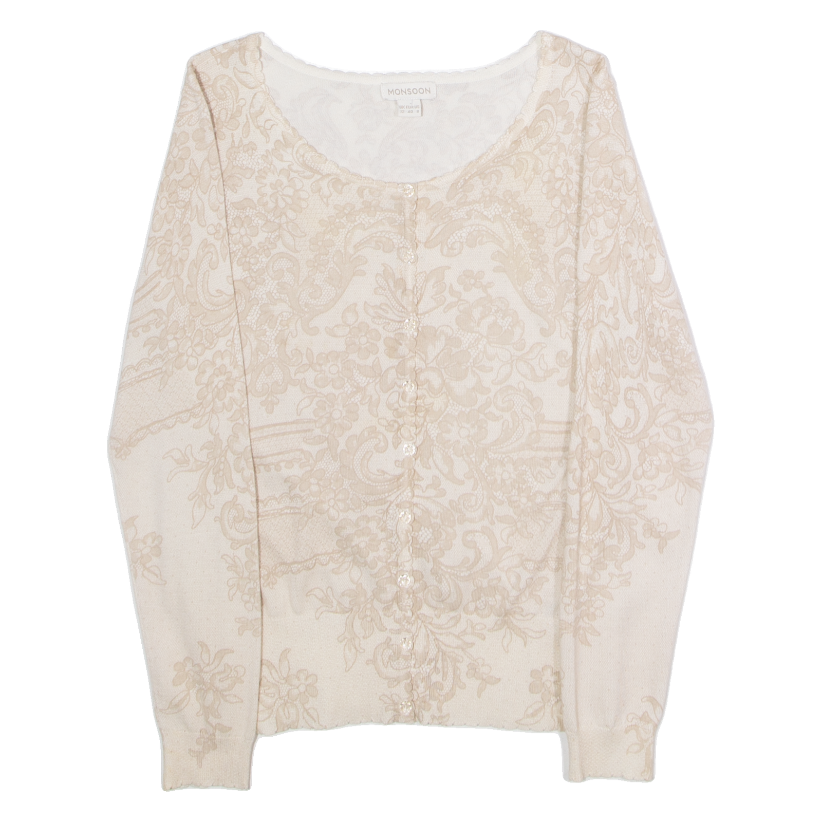 MONSOON Womens Patterned Cardigan Cream Floral Tight Knit UK 12 Refurbished - N/A refurbished available on Cerqular