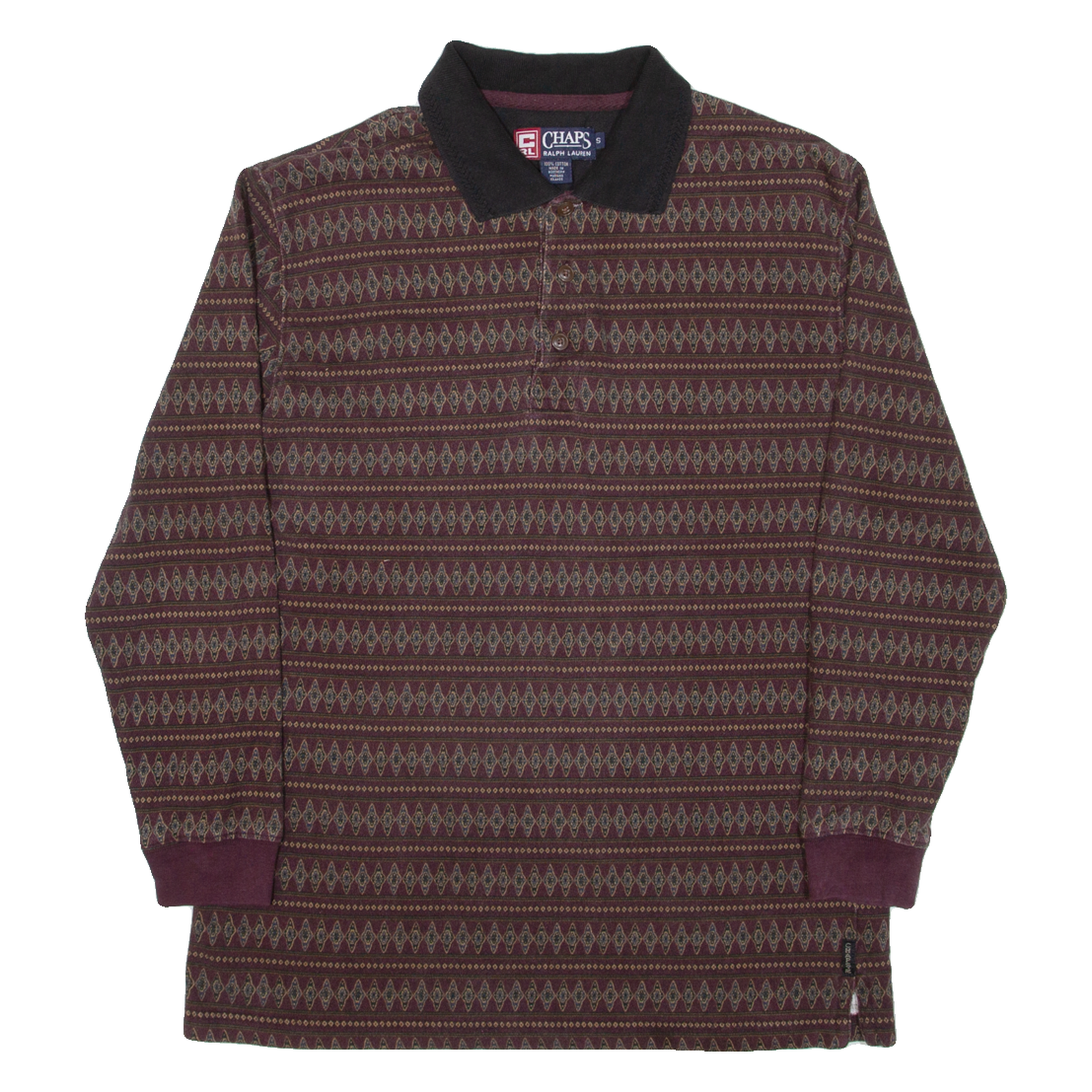 CHAPS RALPH LAUREN Mens Polo Shirt Maroon Crazy Pattern Long Sleeve S Refurbished - N/A refurbished available on Cerqular