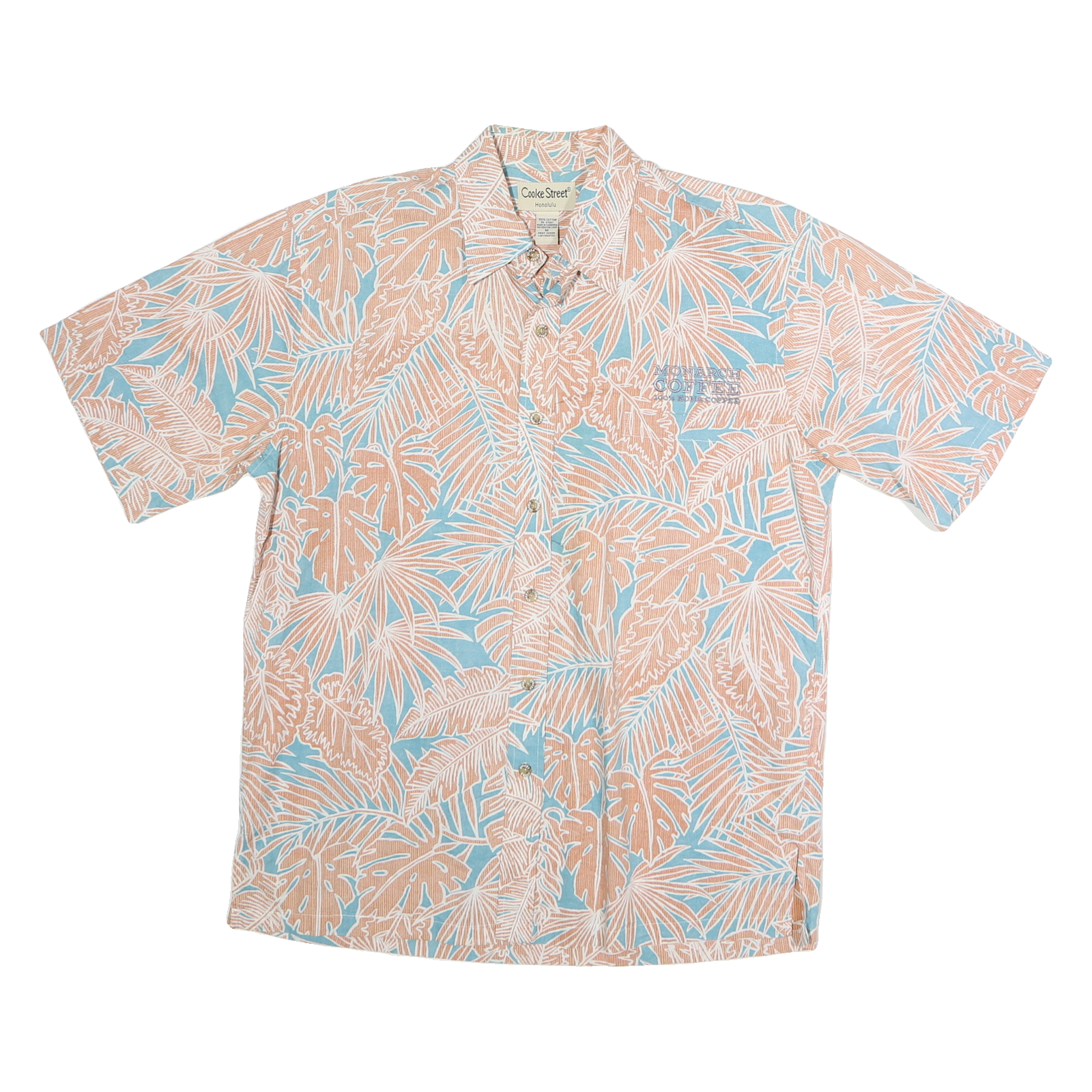 COOKE STREET Mens Blue & Beige Cotton Short Sleeve Shirt M Tropical Leaf Print Refurbished - N/A refurbished available on Cerqular