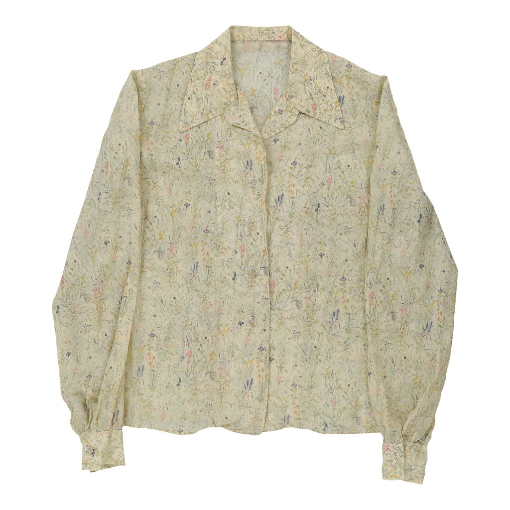 Unbranded Floral Patterned Shirt - Medium Green Viscose Blend Refurbished - Thrifted (note: this is a term often used to describe second- refurbished available on Cerqular