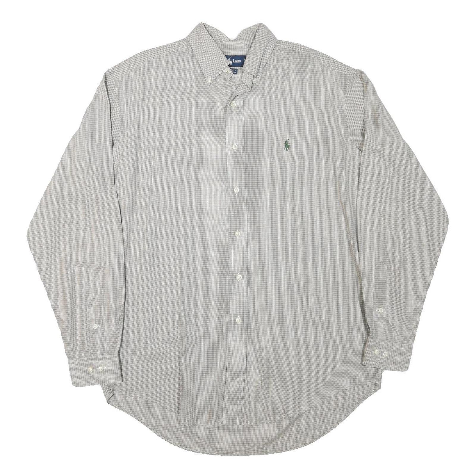 RALPH LAUREN Mens Grey & White Checked Cotton Blend Shirt L Classic Button Down Refurbished - N/A refurbished available on Cerqular