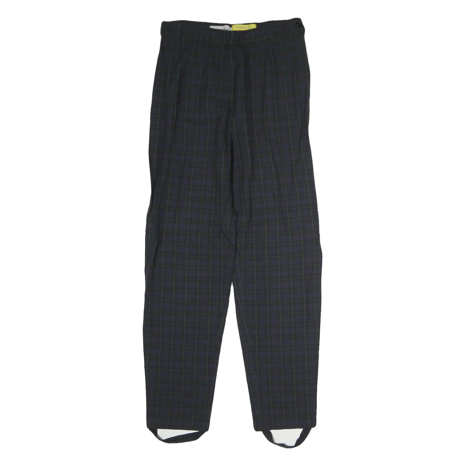 ALBA FORNARI Womens Cotton Blend Navy Check Regular Fit Straight Leg Trousers Refurbished - N/A refurbished available on Cerqular