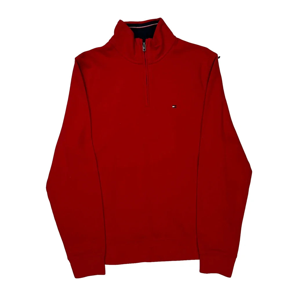 Tommy Hilfiger 1/4 Zip - Small Red Cotton Refurbished - Thrifted (note: this is a term often used to describe second- refurbished available on Cerqular