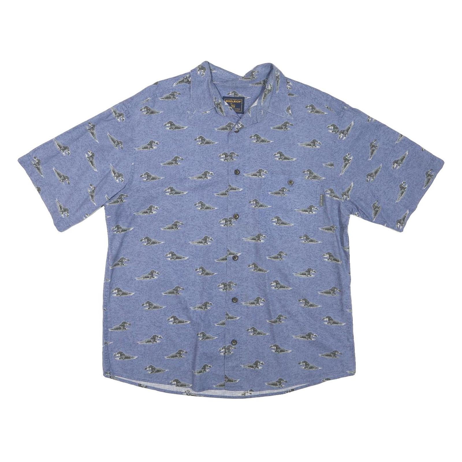 WOOLRICH Mens Blue Shirt M Cotton Blend Dog Print Casual Summer Button Shirt Refurbished - N/A refurbished available on Cerqular
