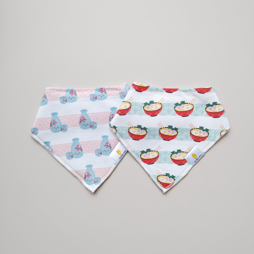 Organic Cotton Bandana Bibs 2pcs Set - Ramen + Sake | Design: Ramen + Sake Refurbished - The Wee Bean refurbished available on Cerqular