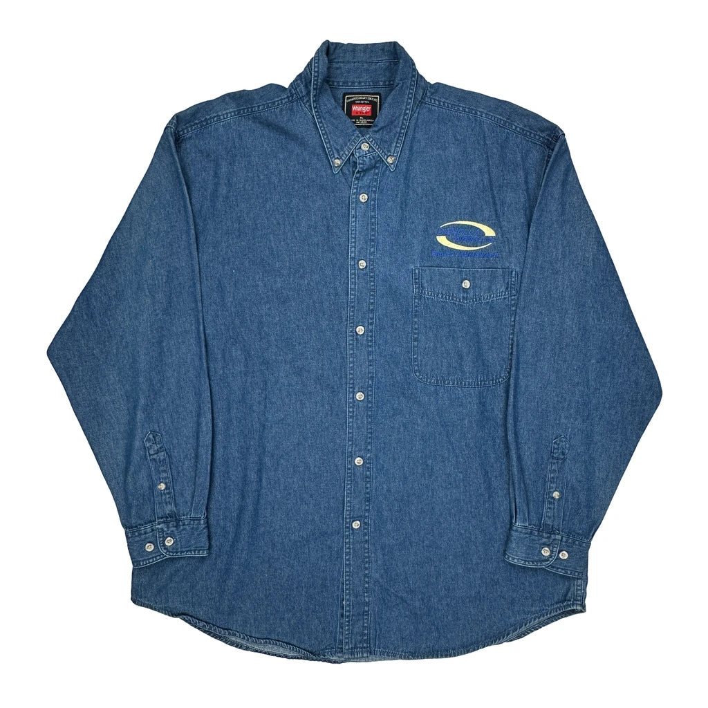 Wrangler Denim Shirt - XL Blue Cotton Refurbished - Thrifted (note: this is a term often used to describe second- refurbished available on Cerqular