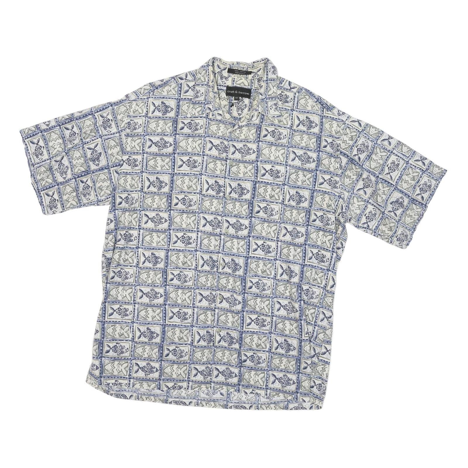 CROFT & BARROW Mens Blue Grey Patterned Shirt XL Cotton Blend Short Sleeve Refurbished - N/A refurbished available on Cerqular