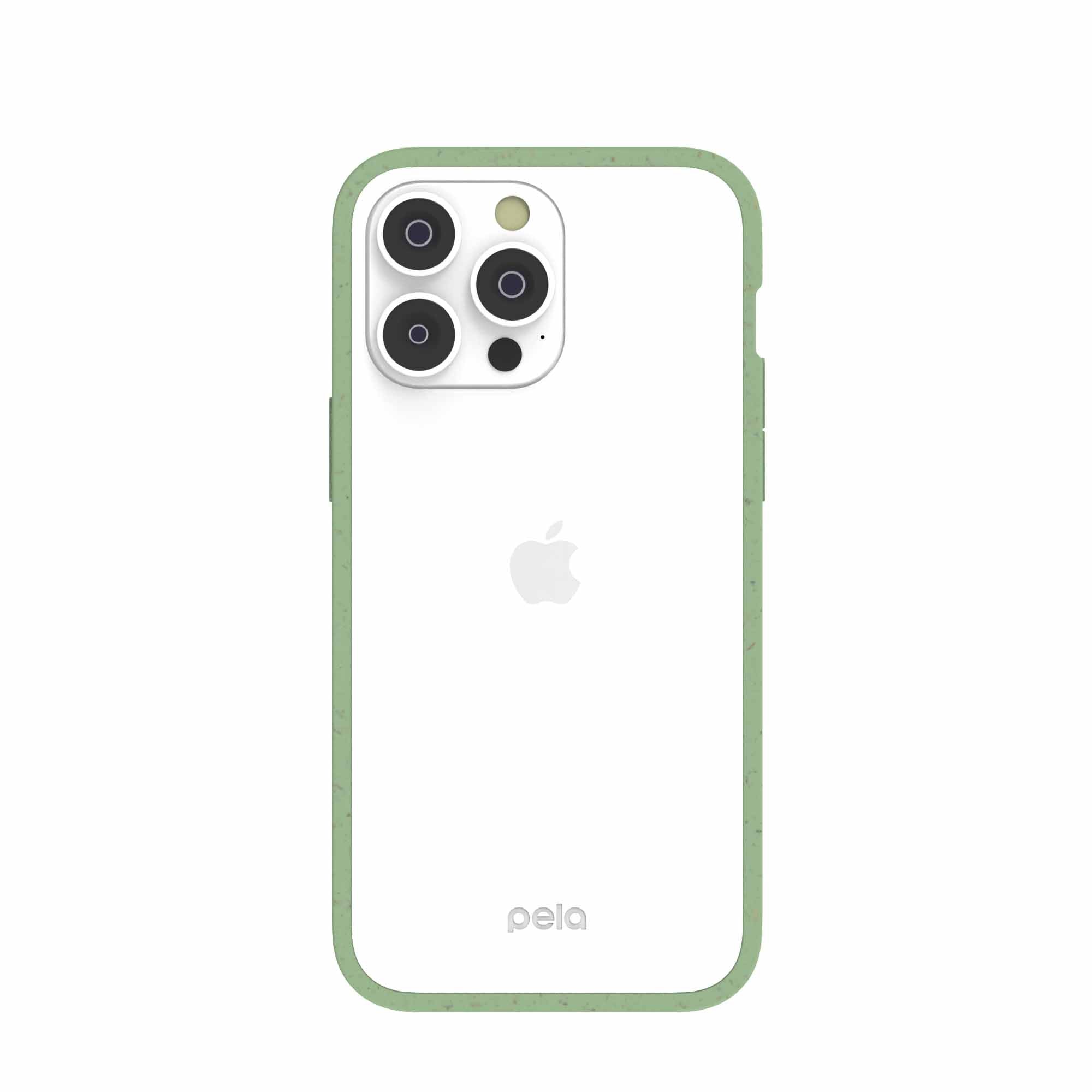 Clear iPhone 14 Pro Max Case with Sage Green Ridge Refurbished - Pela Case refurbished available on Cerqular