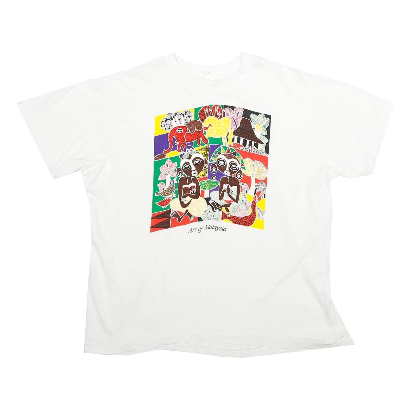 Mens White Graphic T-Shirt L Short Sleeve Crew Neck Art Of Malaysia Print Refurbished - N/A refurbished available on Cerqular