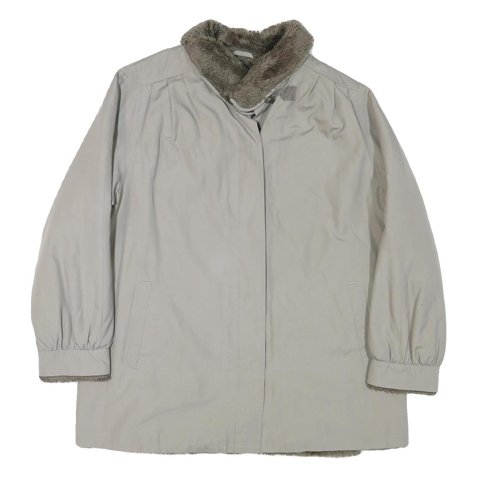 Womens Beige Jacket L Polyester Blend Plain Button Closure Faux Fur Collar Warm Refurbished - N/A refurbished available on Cerqular
