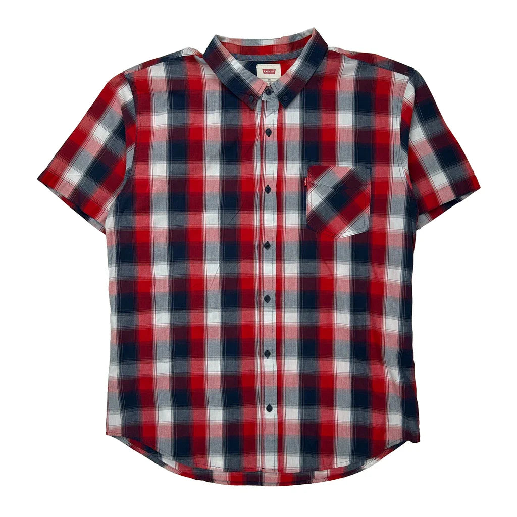Levis Checked Short Sleeve Shirt - 2XL Blue Cotton Refurbished - Thrifted (note: this is a term often used to describe second- refurbished available on Cerqular