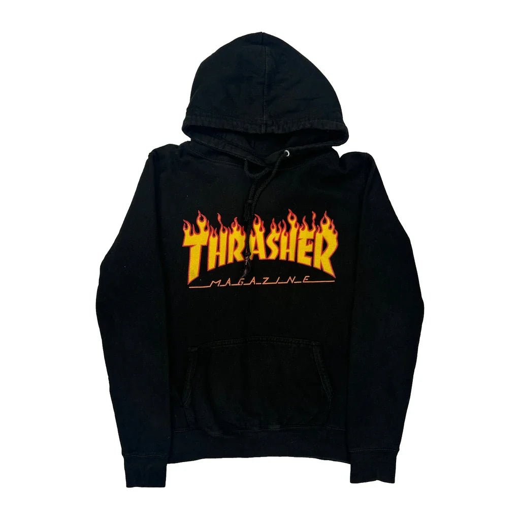 Thrasher Graphic Hoodie - Small Black Cotton Refurbished - Thrifted (note: this is a term often used to describe second- refurbished available on Cerqular