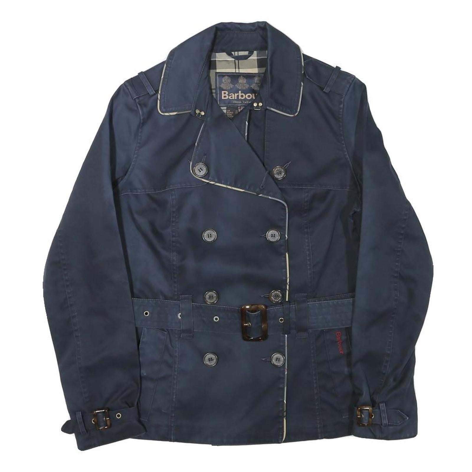 BARBOUR Womens Navy Blue Belted Cotton Blend Double Breasted Jacket UK 12 Refurbished - N/A refurbished available on Cerqular