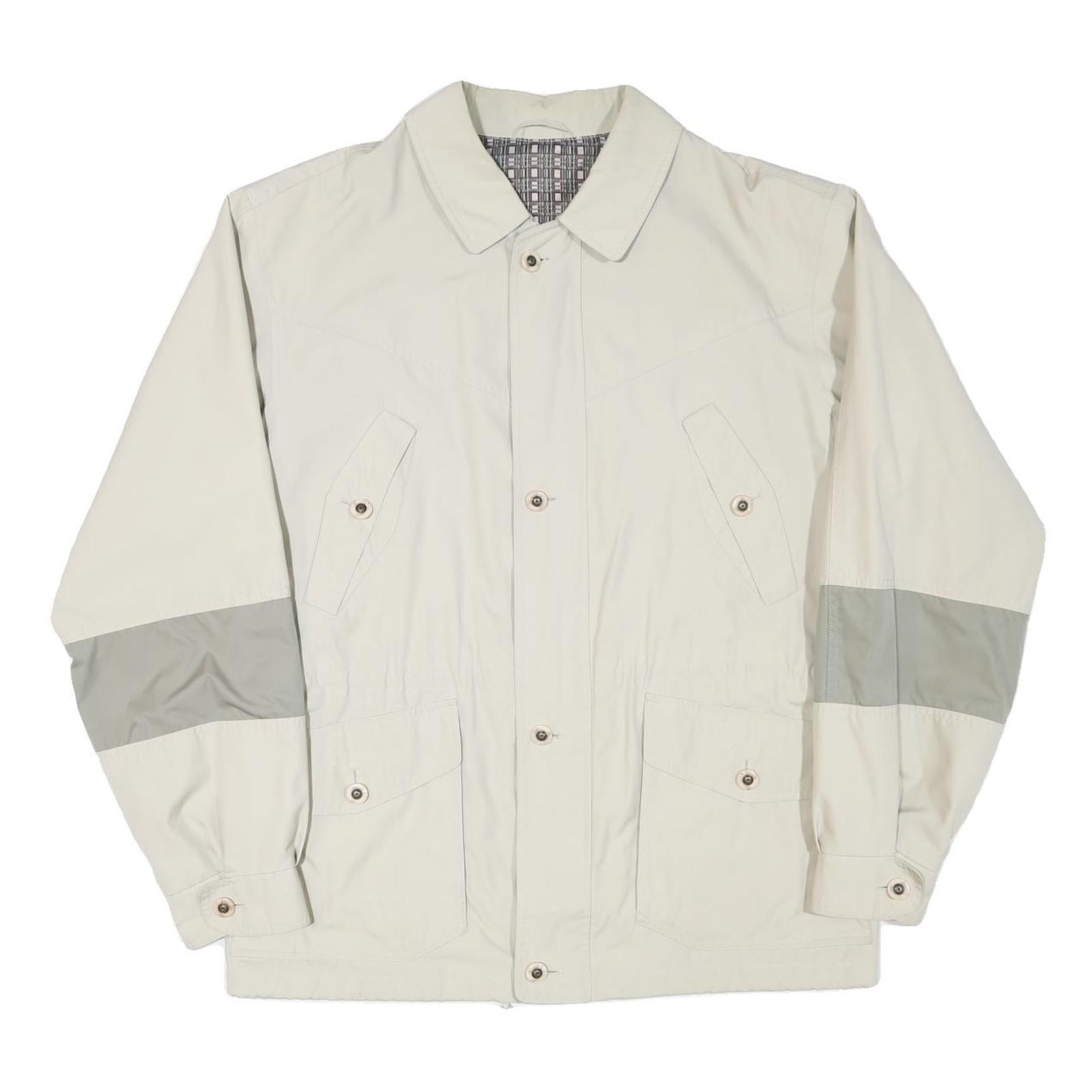 Mens Beige & Grey Cotton Blend Button Jacket L Plain Casual Lightweight Refurbished - N/A refurbished available on Cerqular