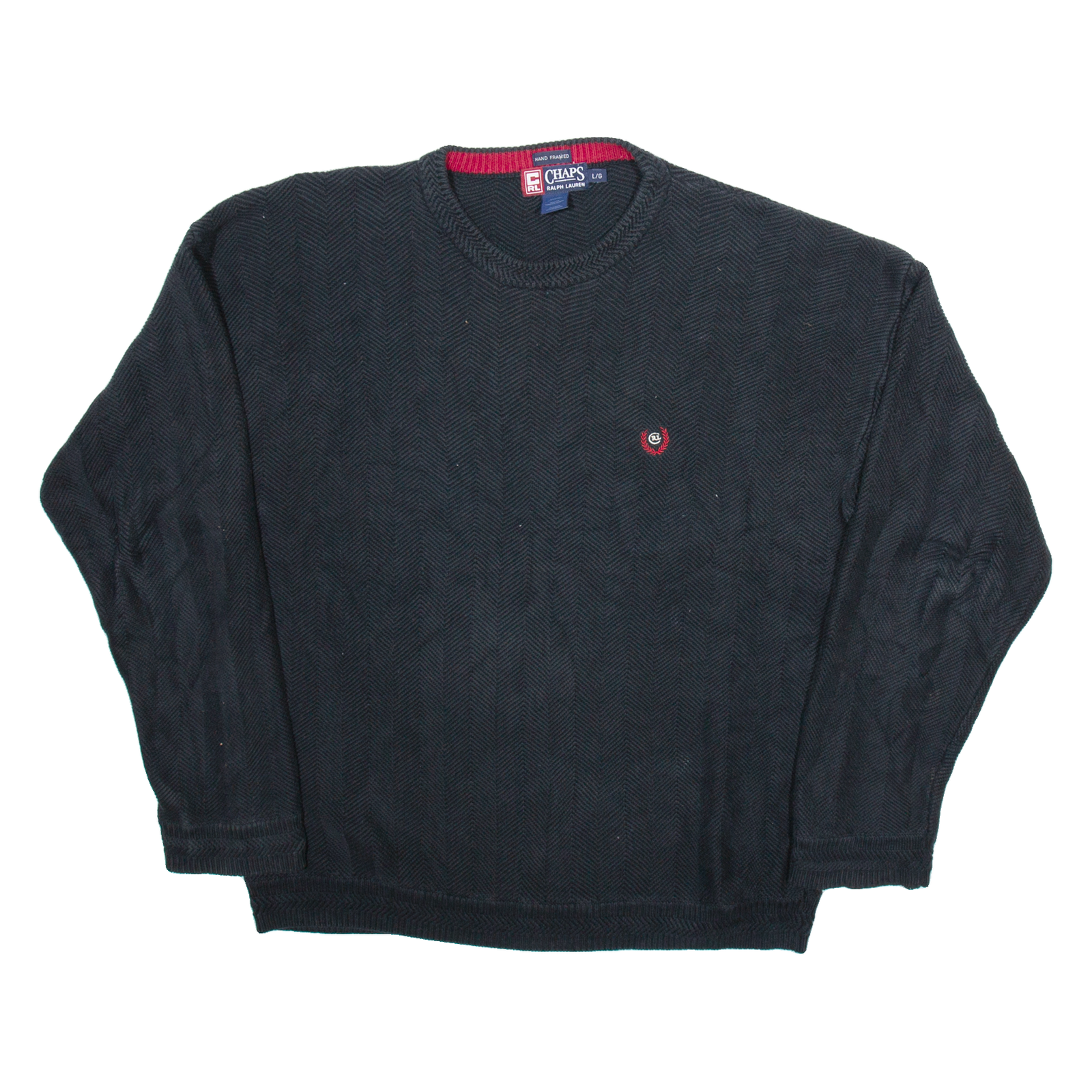 CHAPS Mens Patterned Jumper Black Herringbone Tight Knit L Refurbished - N/A refurbished available on Cerqular
