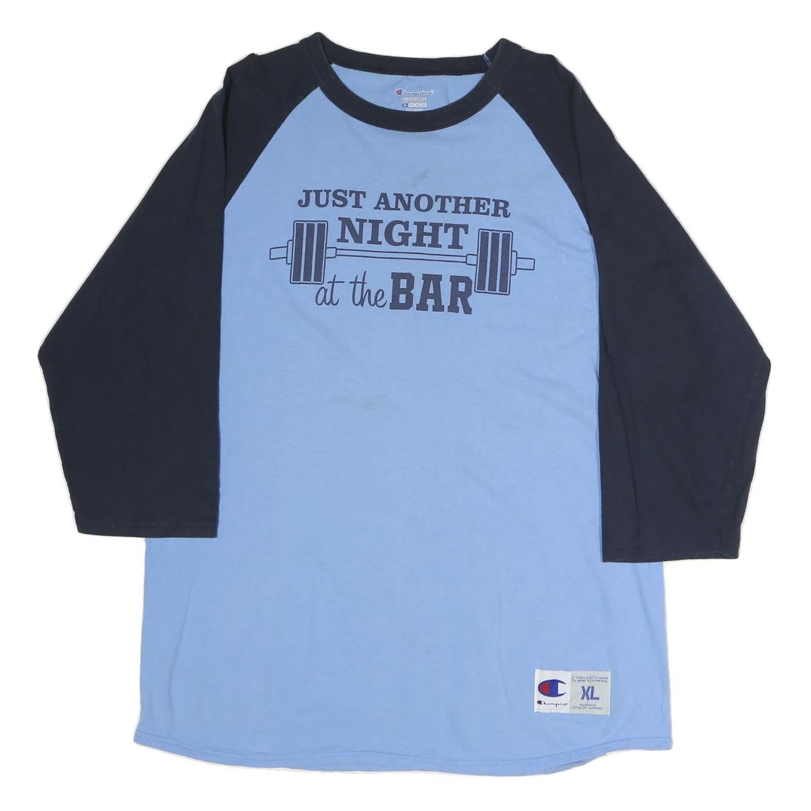 CHAMPION Mens Blue & Black Graphic Raglan XL Long Sleeve Crew Neck Fitness Refurbished - N/A refurbished available on Cerqular