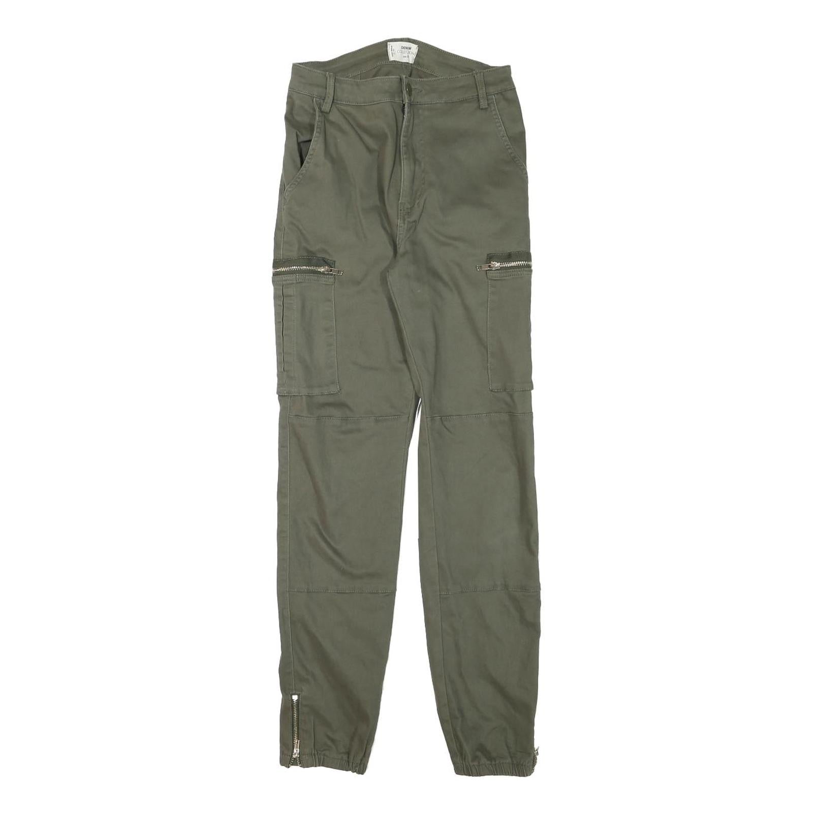 DENIM COLLECTION Womens Cotton Blend Green Slim Straight Trousers W24 L26 Zip Refurbished - N/A refurbished available on Cerqular