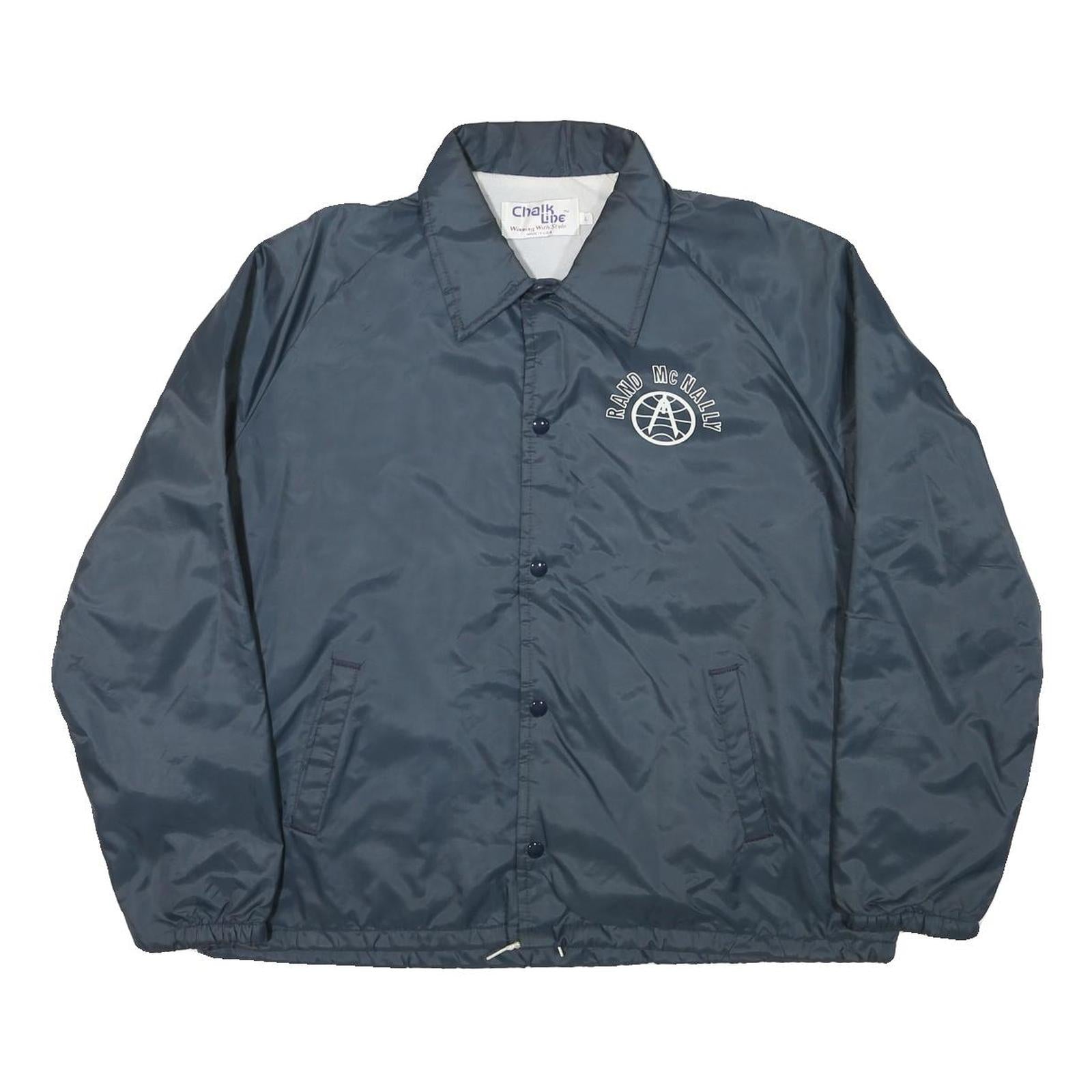 CHALK LINE Mens Blue Rand McNally Coach Jacket L Polyester Blend Button Closure Refurbished - N/A refurbished available on Cerqular