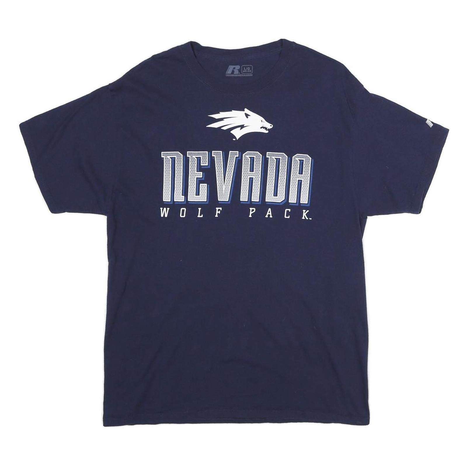 RUSSELL ATHLETIC Mens Blue Nevada Wolf Pack Graphic T-Shirt L Short Sleeve Crew Refurbished - N/A refurbished available on Cerqular