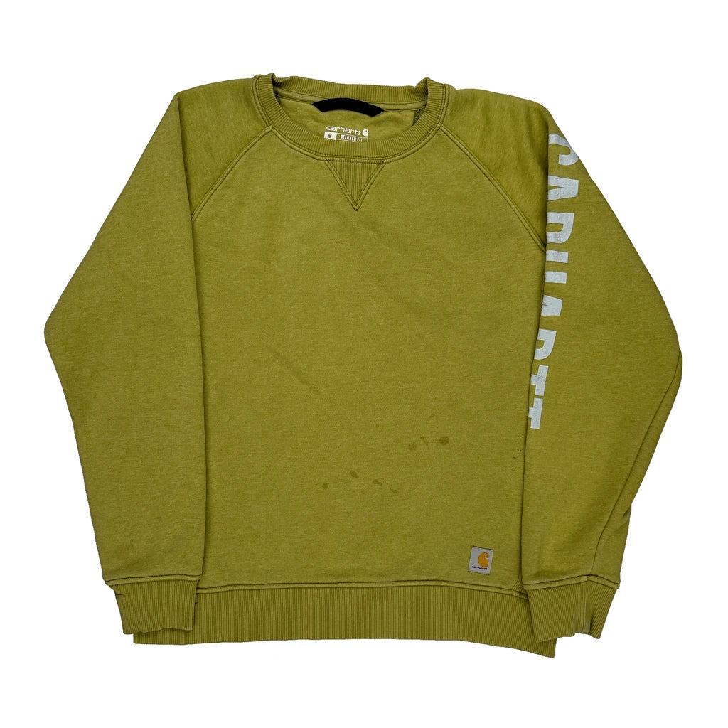 Carhartt Spellout Sweatshirt - Medium Green Cotton Refurbished - Thrifted (note: this is a term often used to describe second- refurbished available on Cerqular