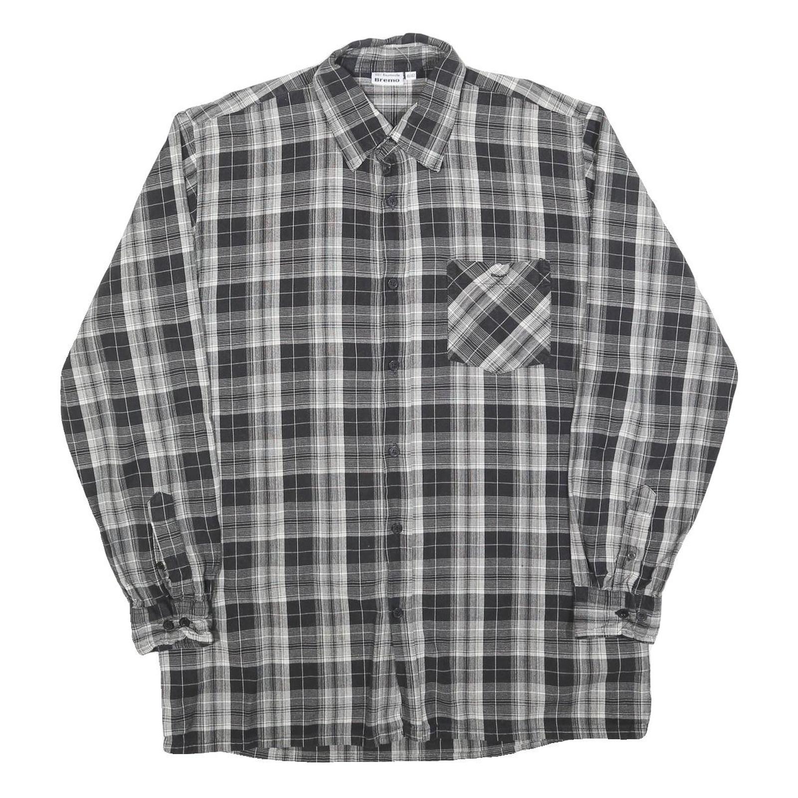 BREMO Mens Black & Grey Check Shirt M Cotton Blend Long Sleeve Casual Classic Refurbished - N/A refurbished available on Cerqular